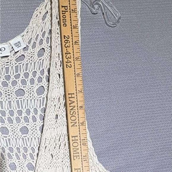 Crochet cardigan open knit long fringed Coachella country southwestern ivory L - Picture 8 of 10